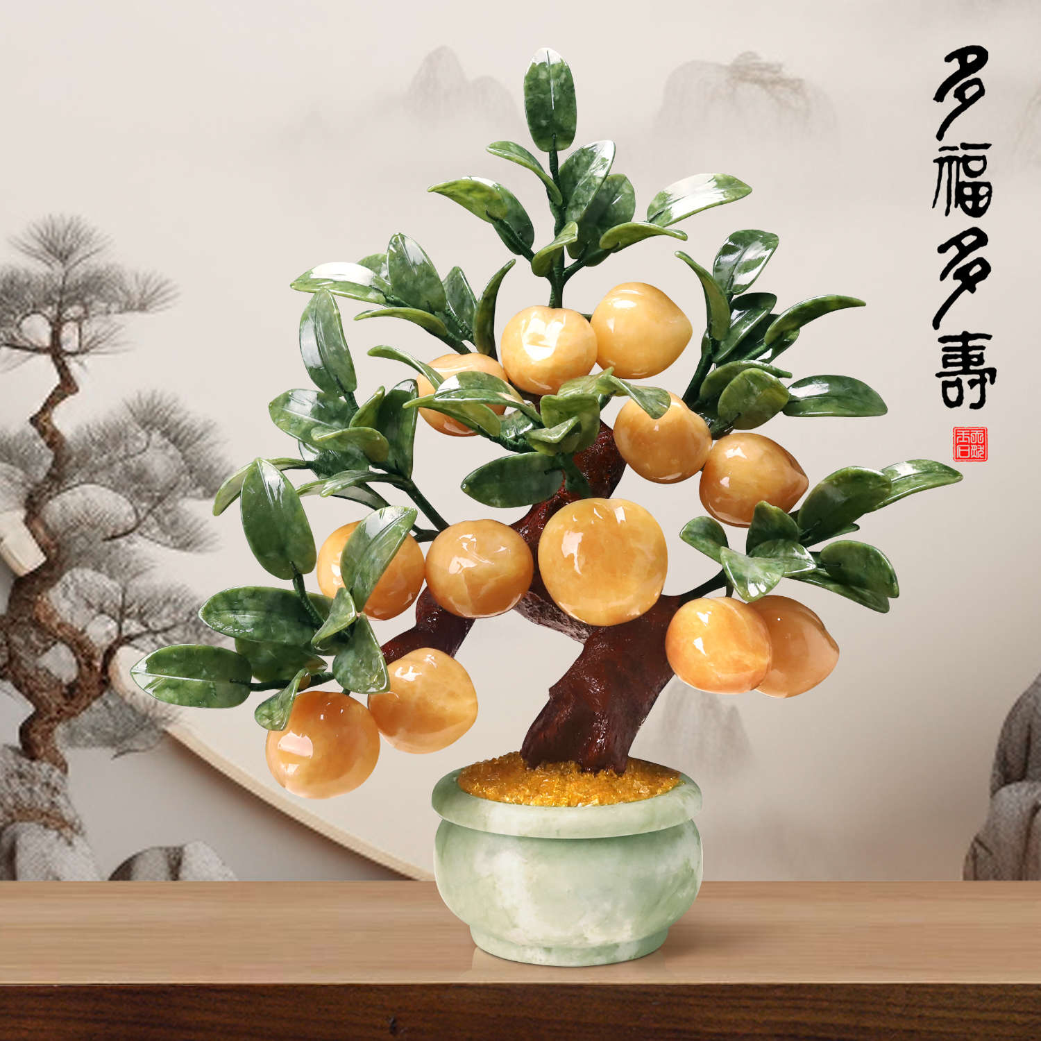 天然玉石寿桃蟠桃生日礼物长辈领导爷爷奶奶父母送礼玉雕装饰摆件