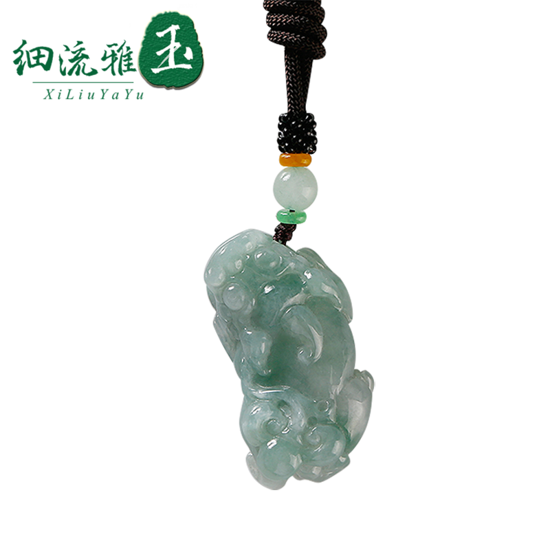 细流雅玉天然翡翠吊坠貔貅项链