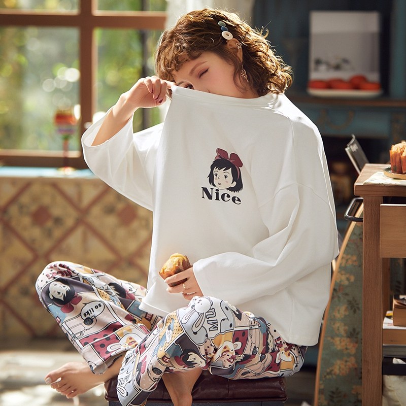 2020新款春秋季纯棉睡衣女长袖韩版卡通甜美休闲两件套家居服套装