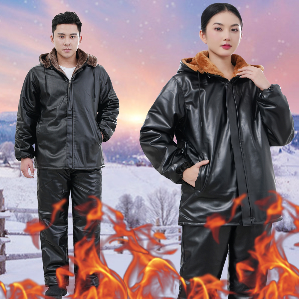 宽松加厚皮衣套装男女工作服皮衣
