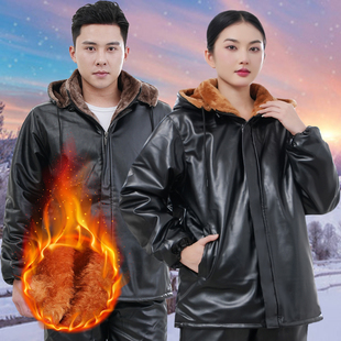 加绒加厚皮棉衣女士秋冬季 骑行外卖防风宽松皮衣工作服男PU皮外套