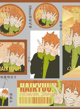 排球少年日向翔阳75mm大吧唧小卡镭射票58mm徽章钥匙扣明信片吃谷