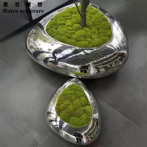 金属鹅卵石水滴不锈钢花盆槽盆栽定制抽象造型庭院摆件雕塑装饰品