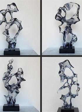 现代酒店玄关创意抽象摆件透明树脂太湖石雕塑别墅样板房软装饰品