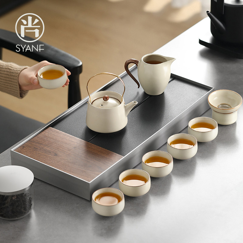 汝窑功夫茶具套组家用小茶台新款茶壶具整套茶杯茶盘轻奢高档全套