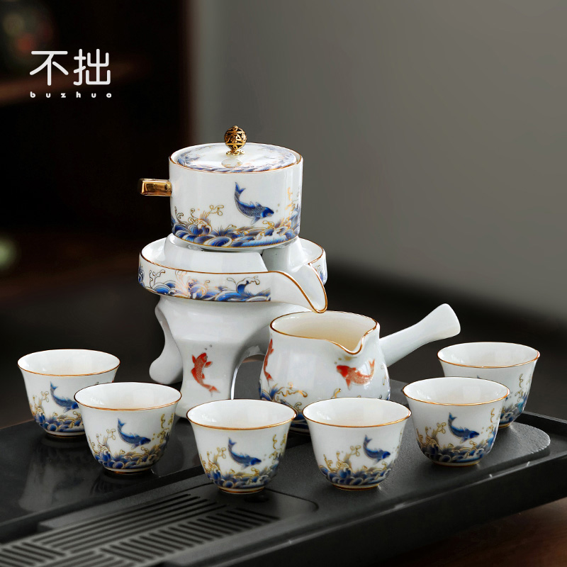 自动泡茶羊脂玉瓷懒人茶具高档