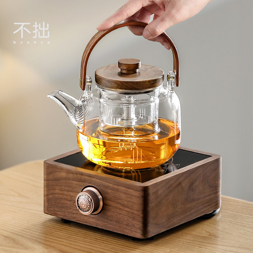 不拙胡桃木电陶炉煮茶器全玻璃壶