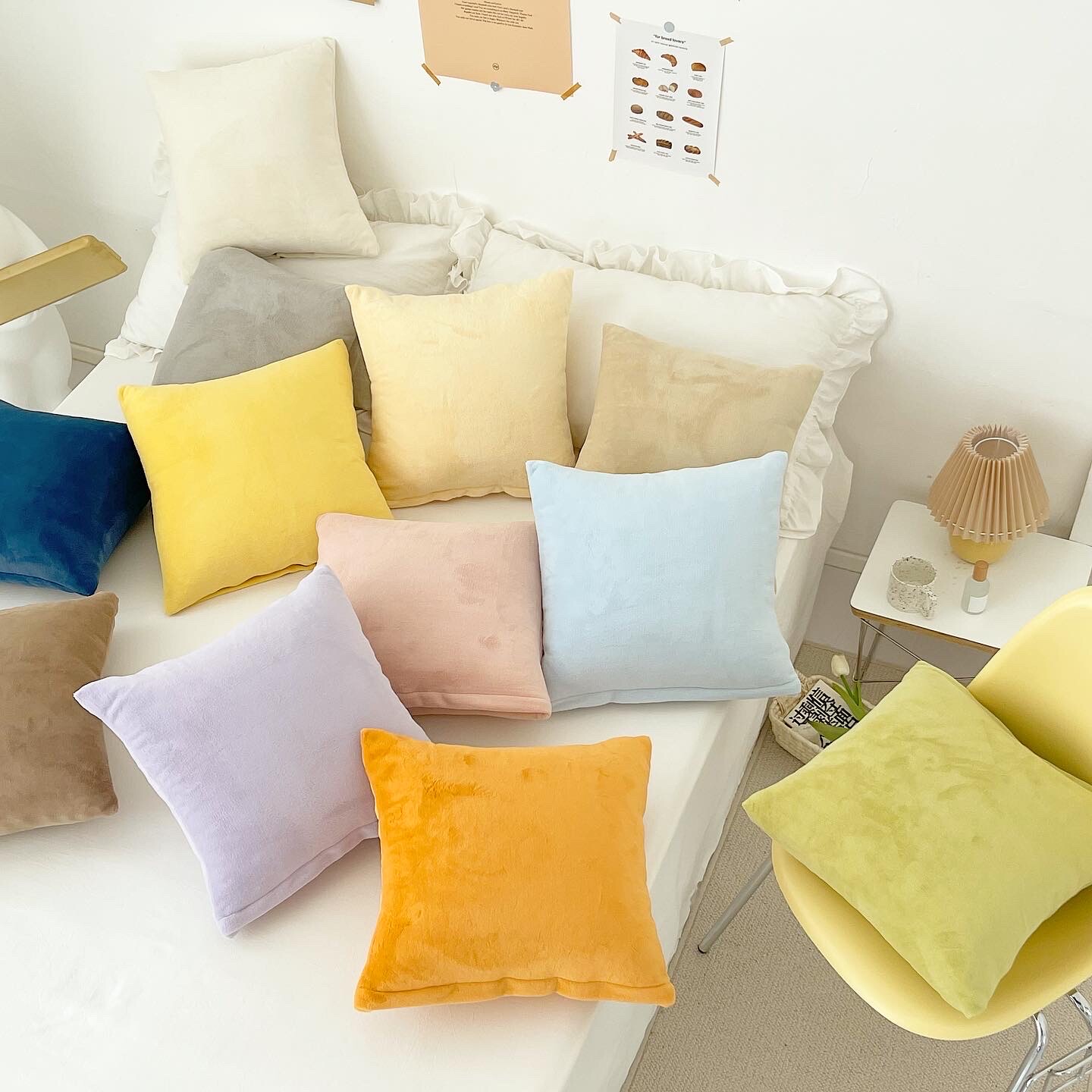 过冬计划|少女心卧室床上毛绒抱枕百搭糖果冰激凌色方形靠垫枕套