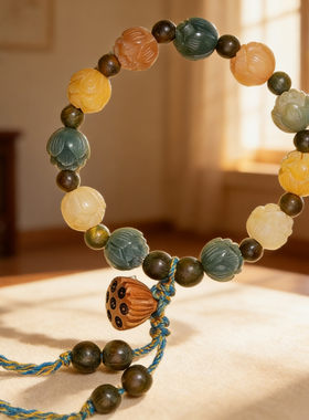 新款莲花菩提好运连连手串新中式复古小众手链女款简约百搭手链