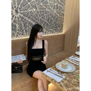 CHICYOU巨显瘦性感百搭透视气质针织吊带连衣裙