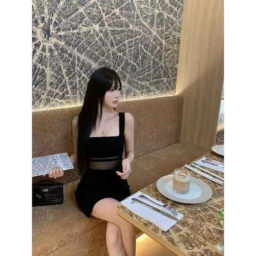 CHICYOU巨显瘦性感百搭透视气质针织吊带连衣裙
