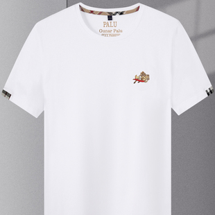 保罗品牌短袖T恤男纯棉圆领2025夏季新款白色宽松大码男士半袖潮