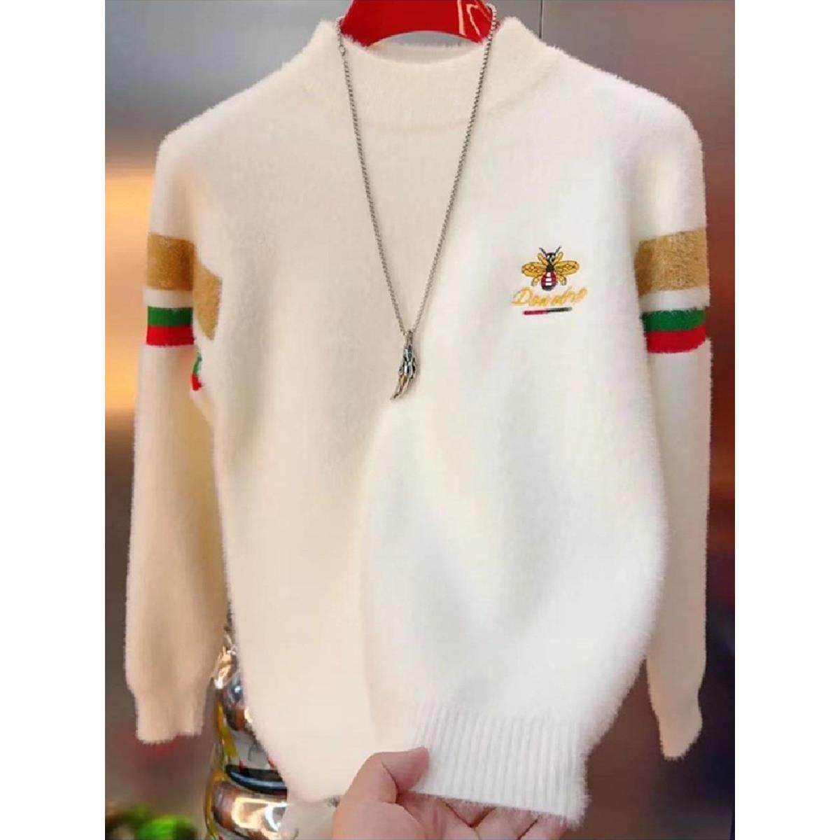 男士加绒加厚半高领毛衣冬季新款针织衫男休闲毛线衣保暖冬装上衣