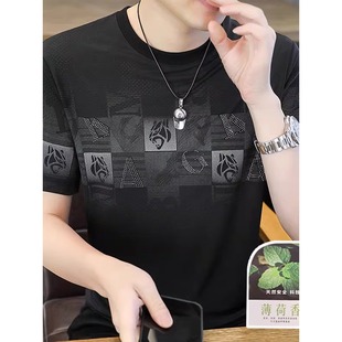 夏季 修身 T恤男圓領韓版 潮 網眼透氣速干男士 半袖 薄款 高端冰絲短袖