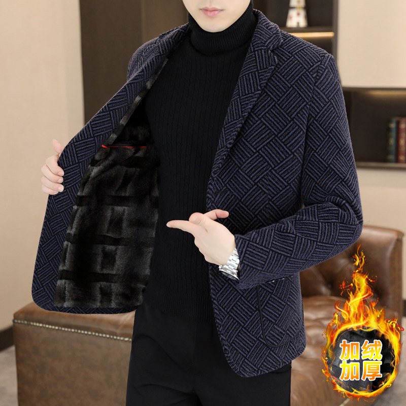西装外套男2024秋冬新款潮流商务休闲加绒加厚保暖男士羊毛呢西服,男装,毛呢大衣,淘宝优惠券,粉丝福利购,淘宝优惠卷