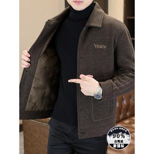 2025冬季新款新国标羽绒服男短款潮流休闲翻领高级感男士毛呢外套