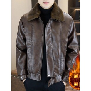 高级感男士加绒真皮皮衣男潮流冬季新款痞帅加绒加厚翻领帅气外套