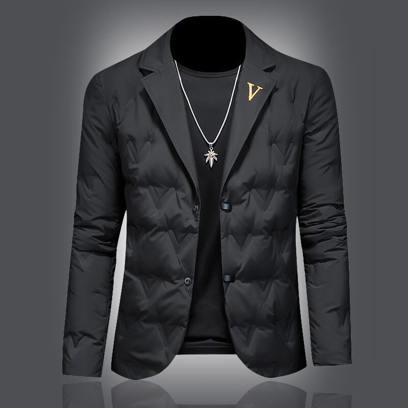 休闲西装轻薄羽绒服男冬季新款潮牌刺绣短款韩版西服男士高端外套