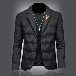 休闲西装轻薄羽绒服男冬季新款潮牌刺绣短款韩版西服男士高端外套