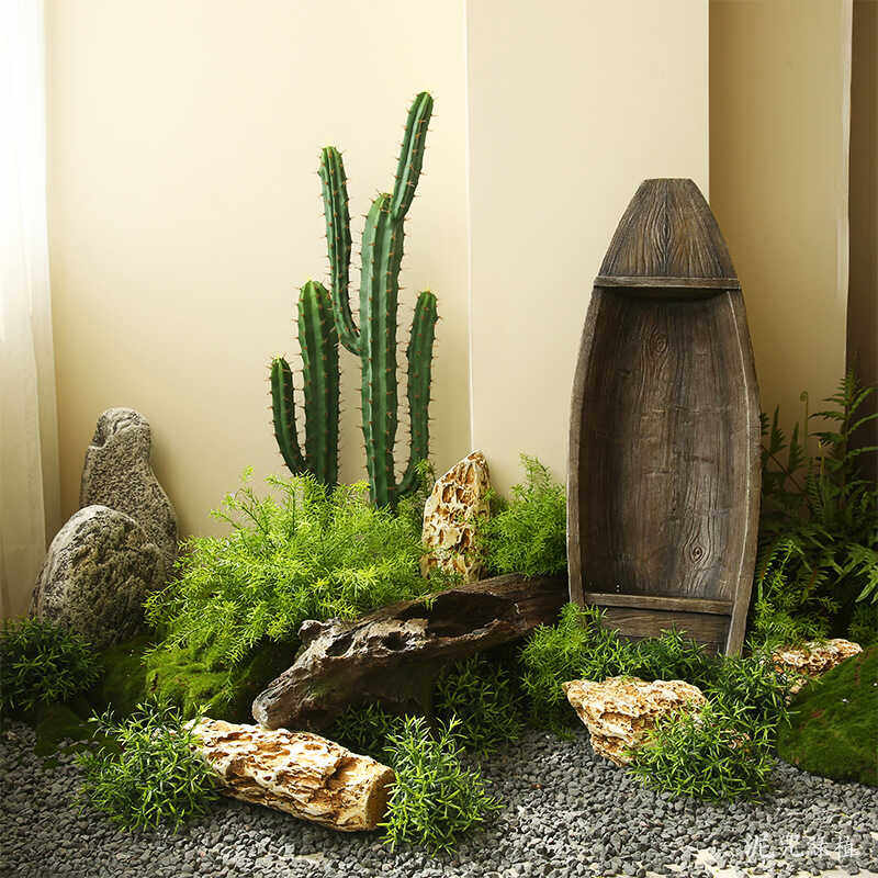 仿真松皮石头园林景观装饰造景客厅民宿庭院绿植枯木落地装饰摆件