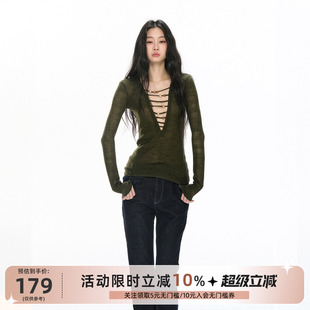 RedBling 原创设计新款美式辣妹毛衣修身镂空绑带设计感长袖上衣