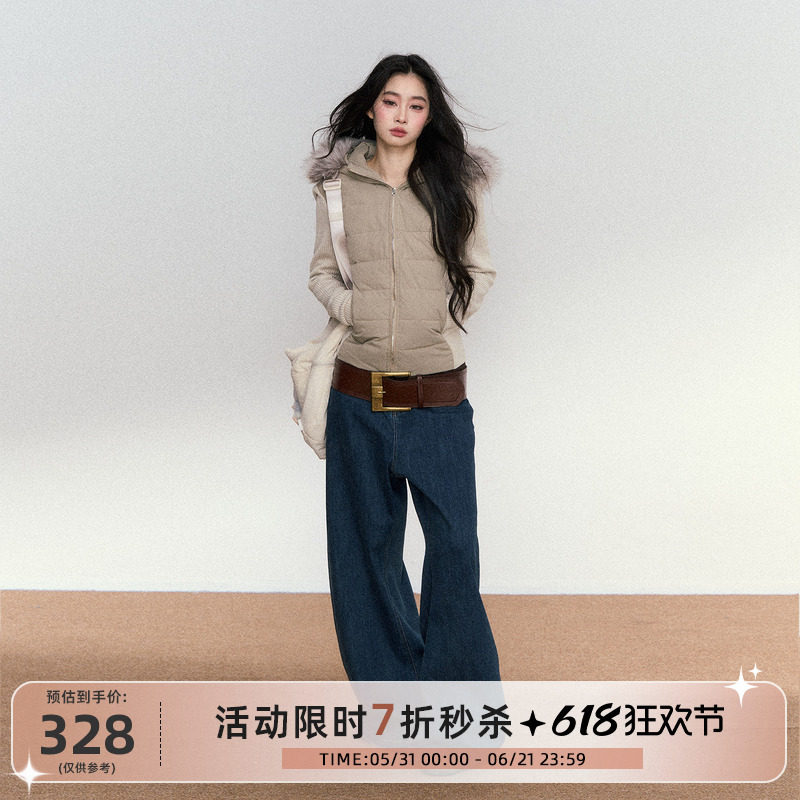 RedBling 原创设计秋冬新款收腰显瘦毛领连帽短款棉服排骨外套女