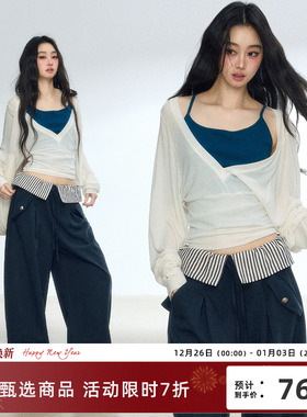 RedBling 原创设计初秋新款套装吊带背心外搭宽松长袖罩衫两件套