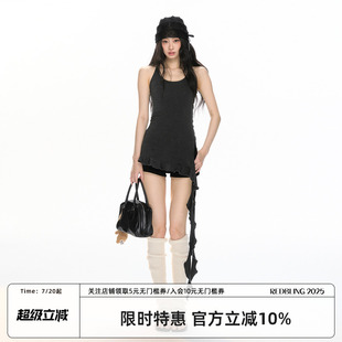 不規則荷葉邊灰色背心裙內搭辣妹風吊帶裙子 RedBling原創設計新款