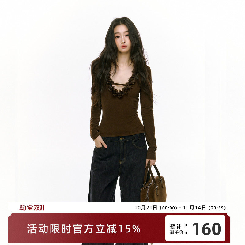 长袖花朵女款2024秋冬新品