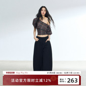 RedBling 宽松休闲直筒百搭长裤 原创设计美式 高级感黑色弯刀西裤