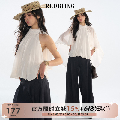 RedBling原创挂脖露肩蕾丝衫