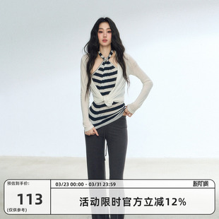 内搭无袖 露肩条纹挂脖背心修身 外穿上衣女 原创设计新款 RedBling