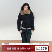 复古高级感气质做旧外套修身 RedBling 原创设计美式 毛领拼接夹克