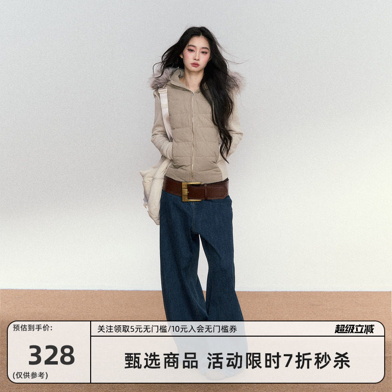 RedBling 原创设计秋冬新款收腰显瘦毛领连帽短款棉服排骨外套女