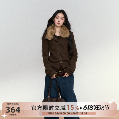 RedBling 原创设计小众高级感气质毛针织外套牛角扣收腰显瘦上衣