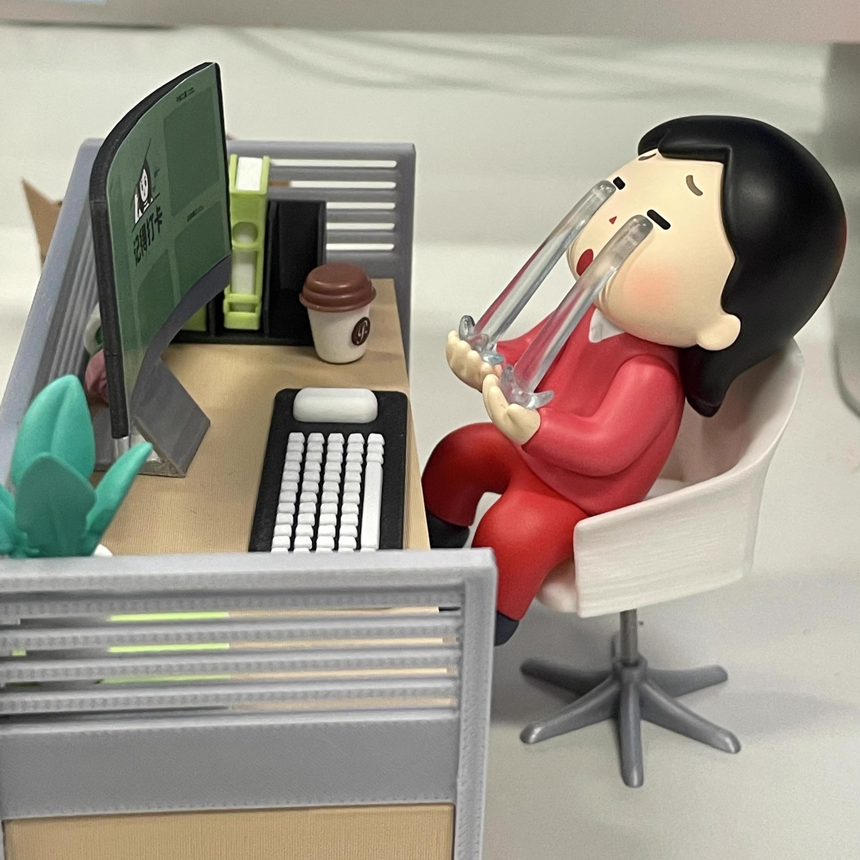 插画小人打工人精神状态微缩家具牛马桌模型办公室工位小摆件