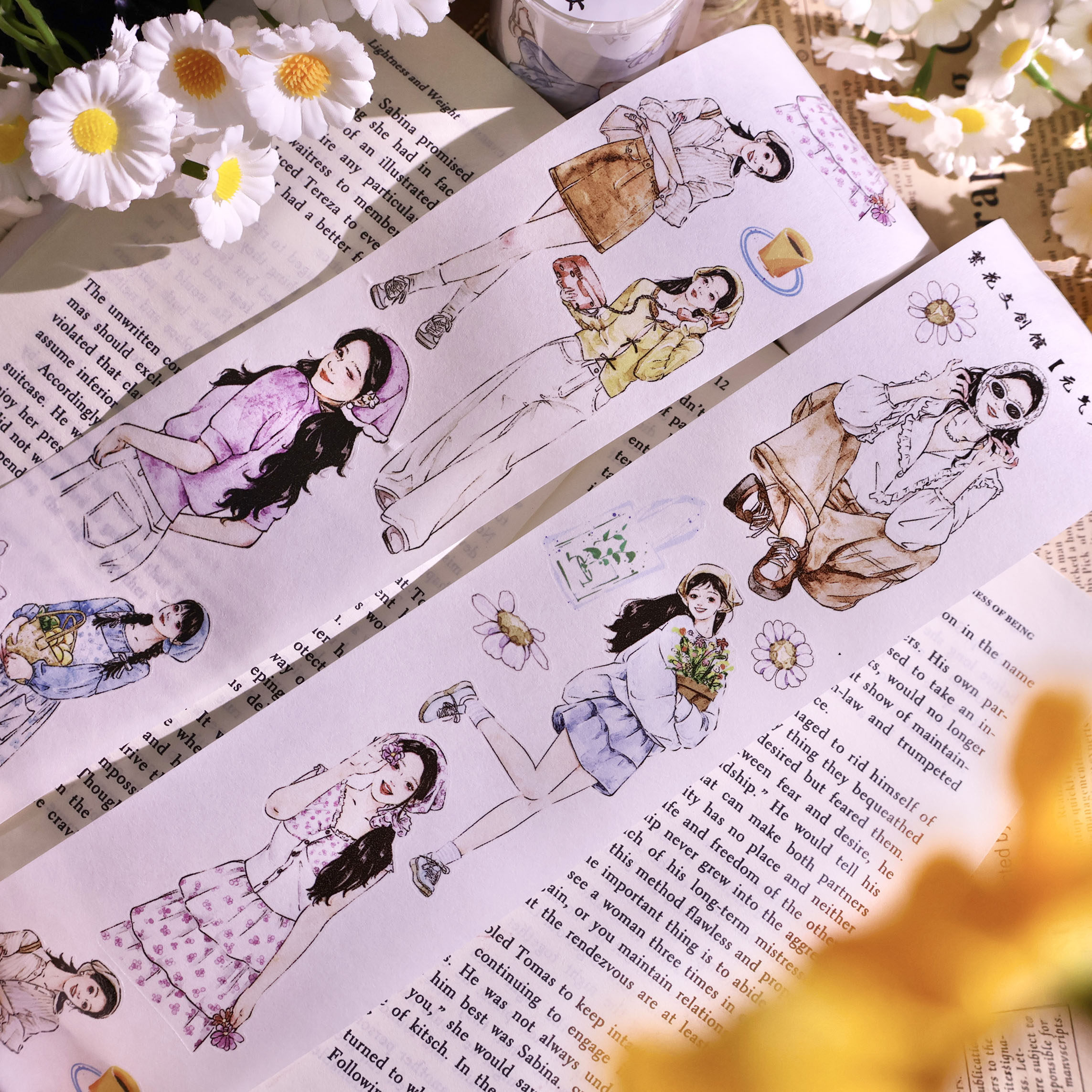 繁花文创新品【元气少女】复古人物切模和纸胶带素材贴纸和纸胶带