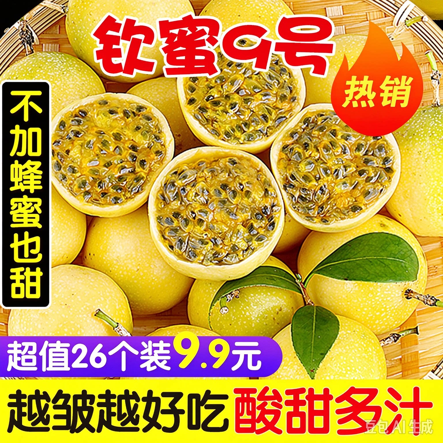 【26个装仅9.9元】正宗钦蜜9号黄金百香果新鲜现摘现发