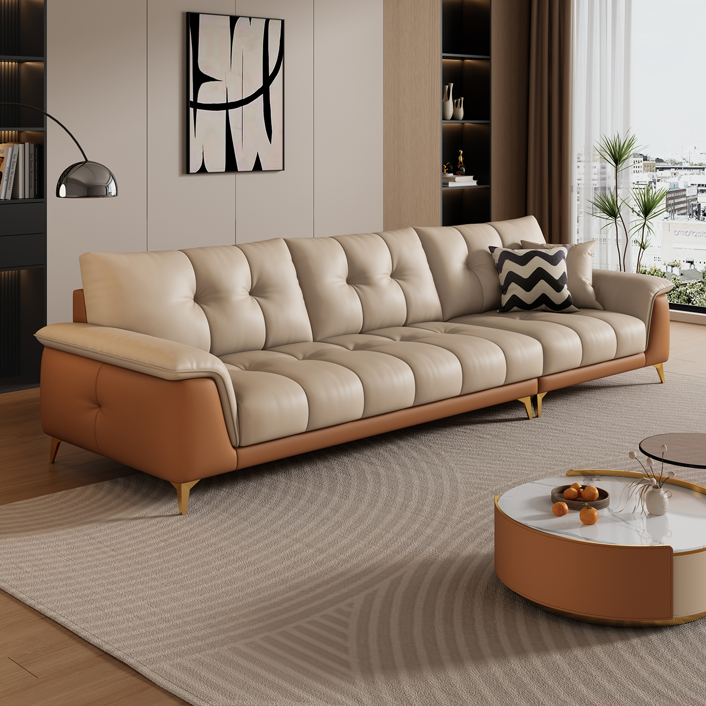 岚瑟琳真皮沙发拼色头层牛皮新款