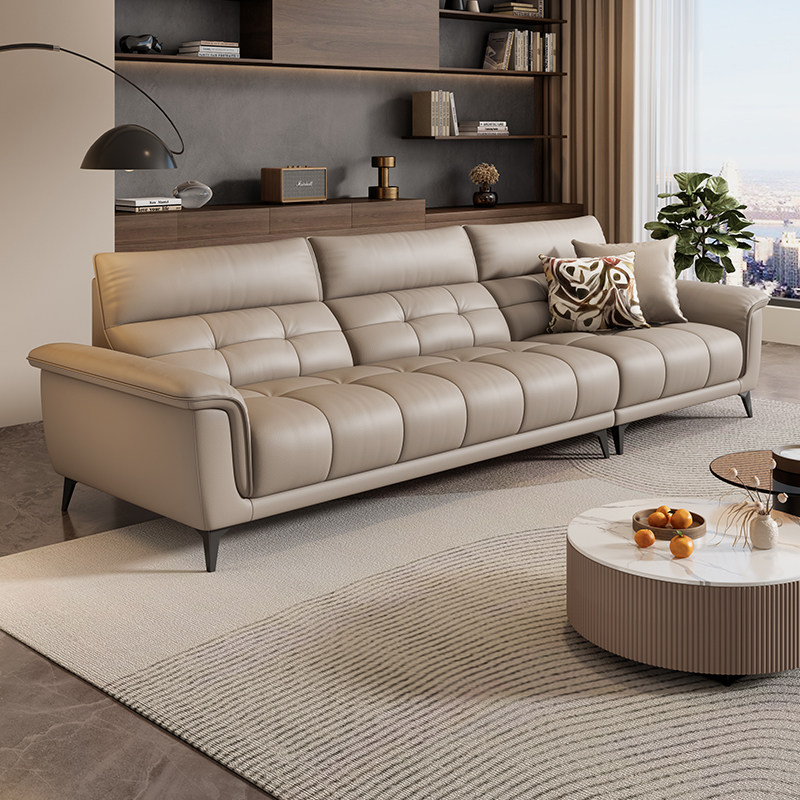 岚瑟琳意式复古风格真皮沙发头层牛皮客厅直排一字型三人位小户型