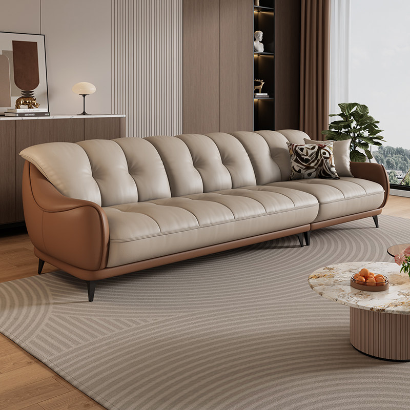 岚瑟琳真皮沙发头层牛皮客厅简约现代大小户型直排三人位意式极简