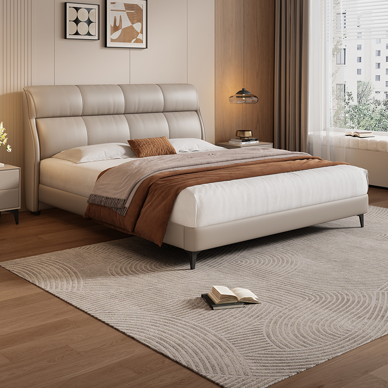 岚瑟琳进口头层牛皮软包真皮床