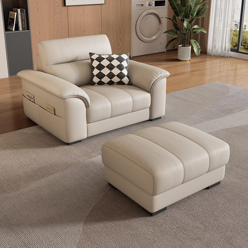 岚瑟琳真皮沙发头层牛皮单人位脚踏休闲椅客厅小户型简约现代意式