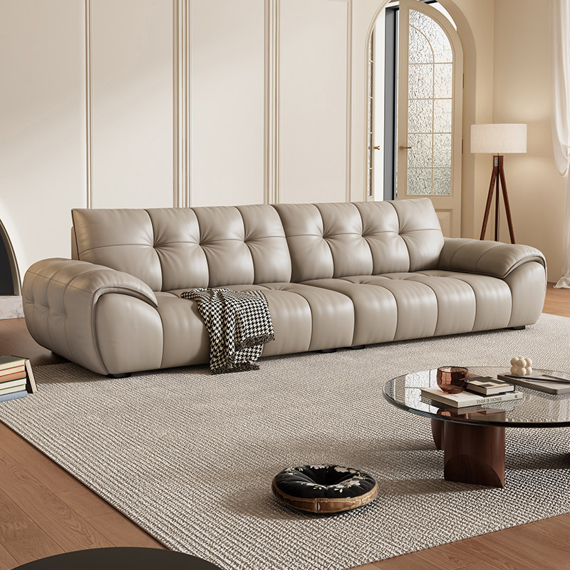 岚瑟琳真皮沙发头层牛皮客厅简约现代小户型直排宽坐深钢琴键意式