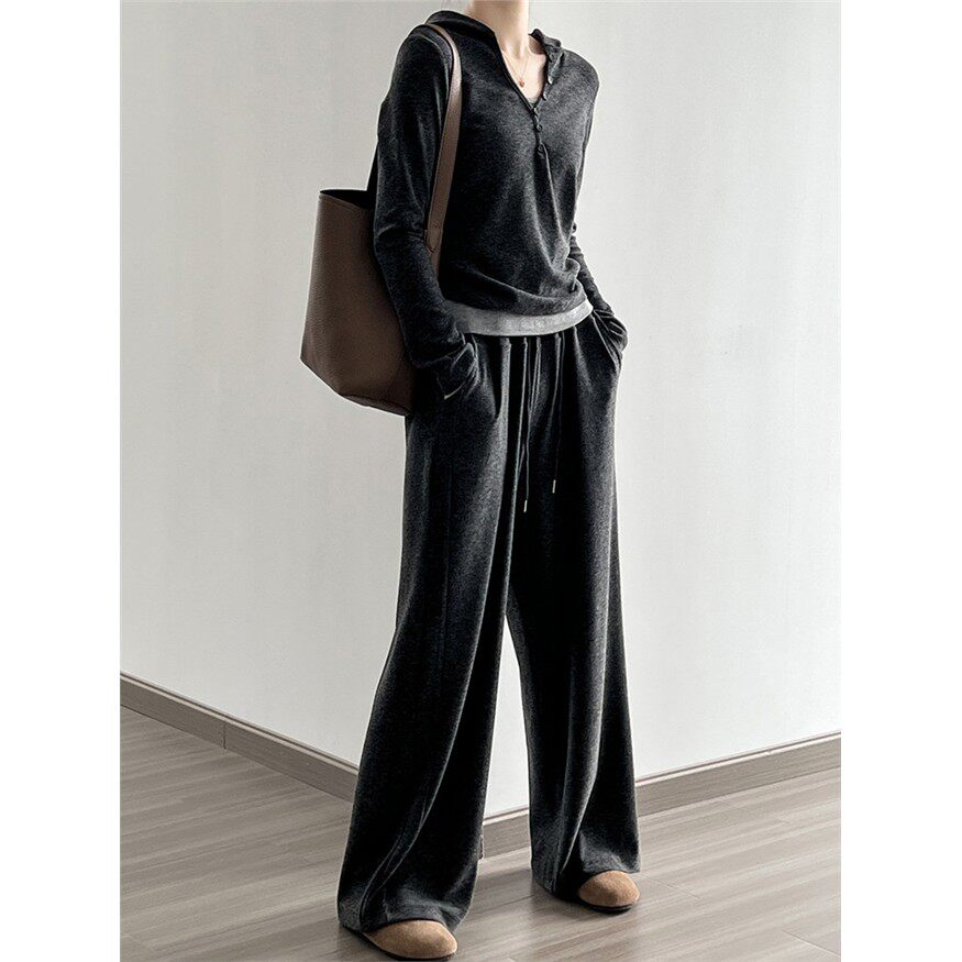 时髦显瘦时尚休闲套装女春秋韩版卫衣阔腿裤宽松运动服两件套学生