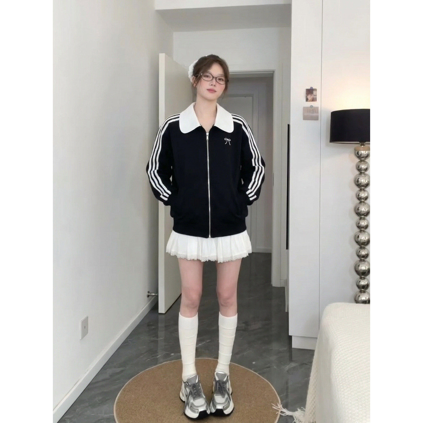 韩系黑色开衫卫衣外套女2026新款春季设计感小众薄款翻领夹克上衣