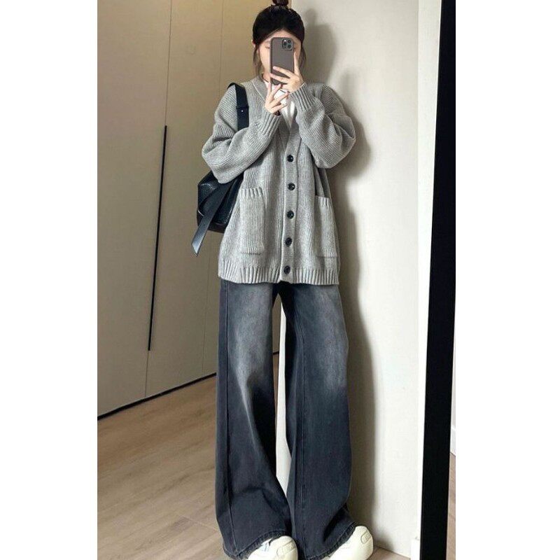 美式低腰牛仔裤女2025春秋新款初中高中学生显瘦阔腿直筒拖地裤子