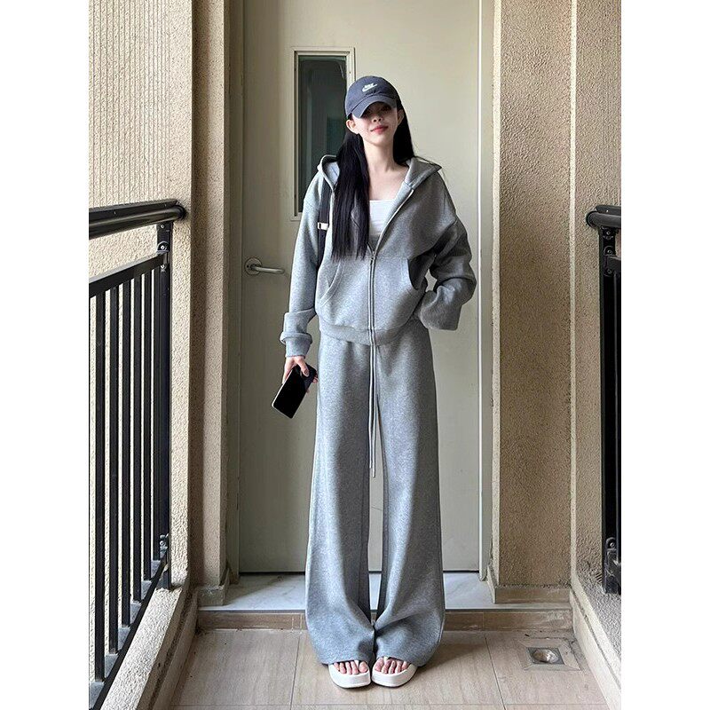 小香风连帽卫衣运动套装女春秋季宽松减龄时尚洋气休闲两件套跑步