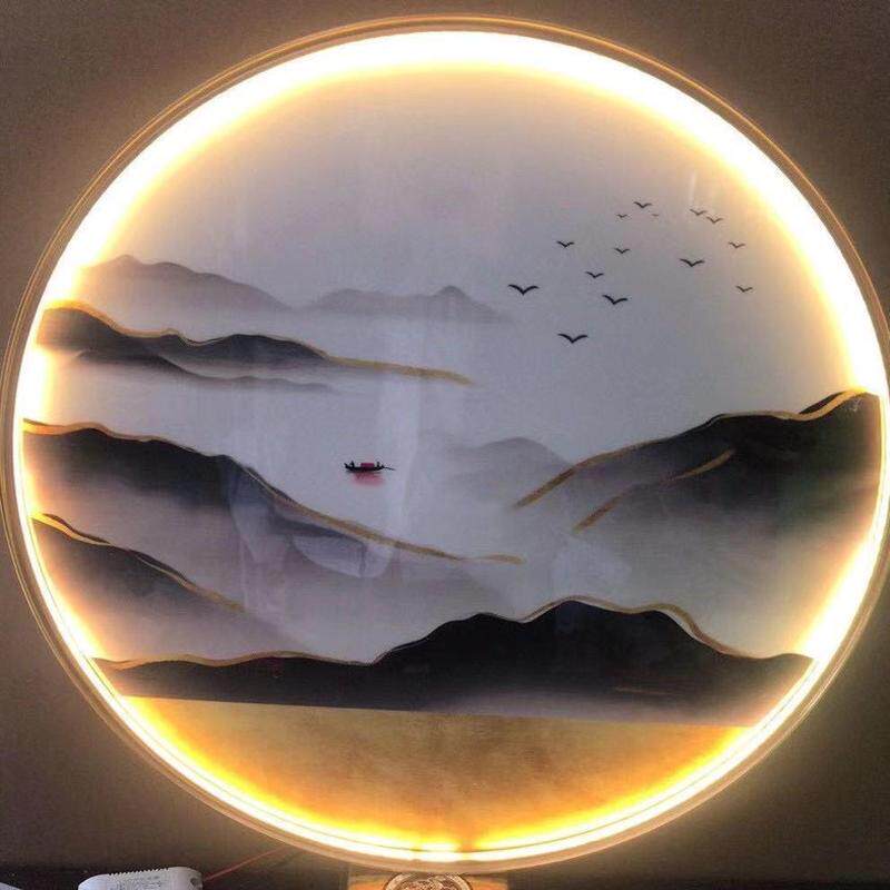 包邮铝合金圆形画框拉丝灯LED镜框发光相框十字绣圆框带型材浴室