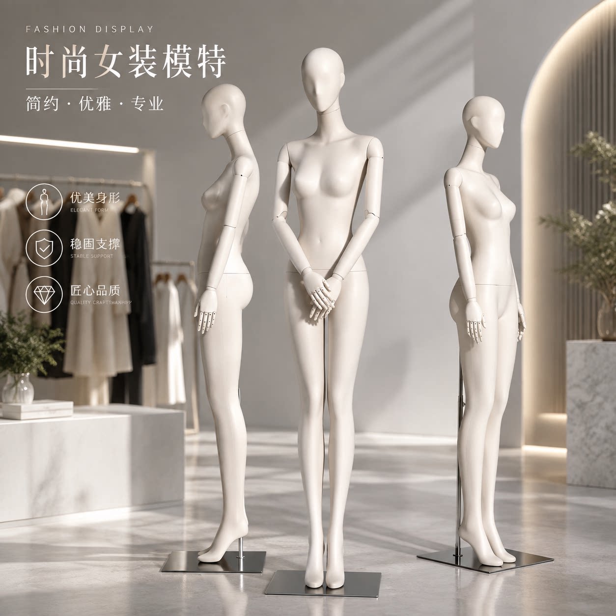 服装店带妆仿真肤色全身模特架